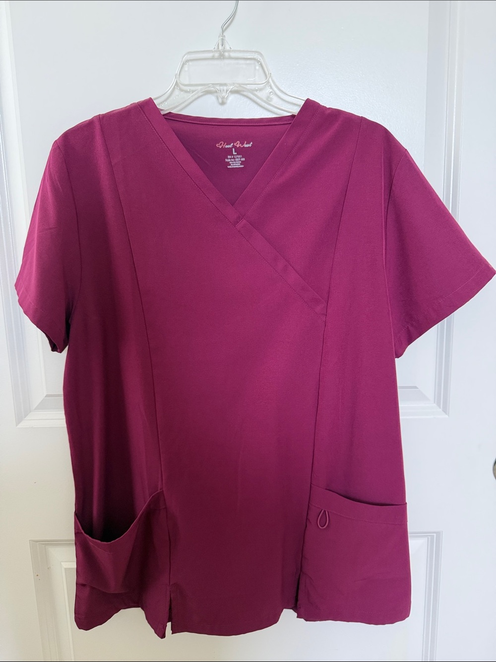 Women's Short Sleeve V-Neck Scrub Top in Berry